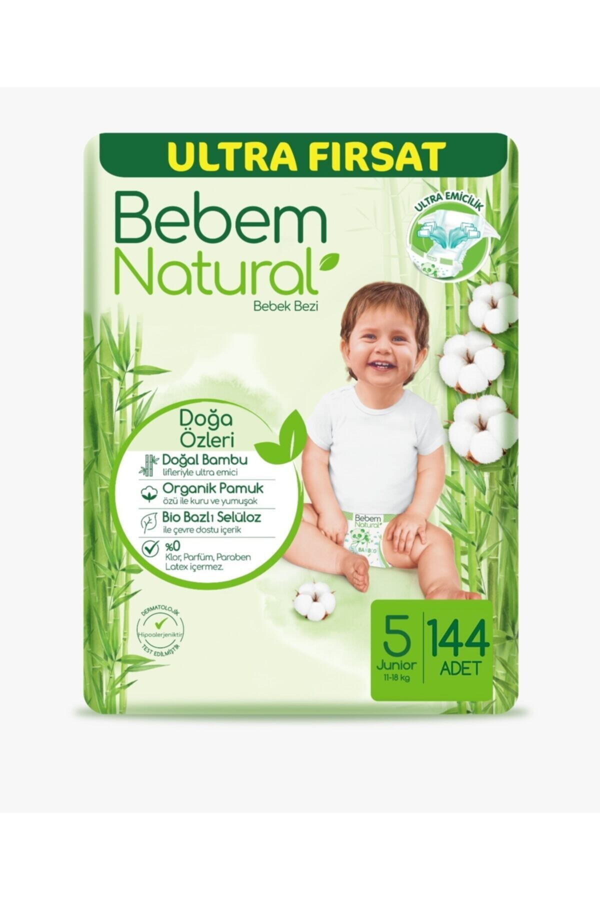 Bebem Natural Ultra Fırsat Paket 5 Numara Junior 144 Adet