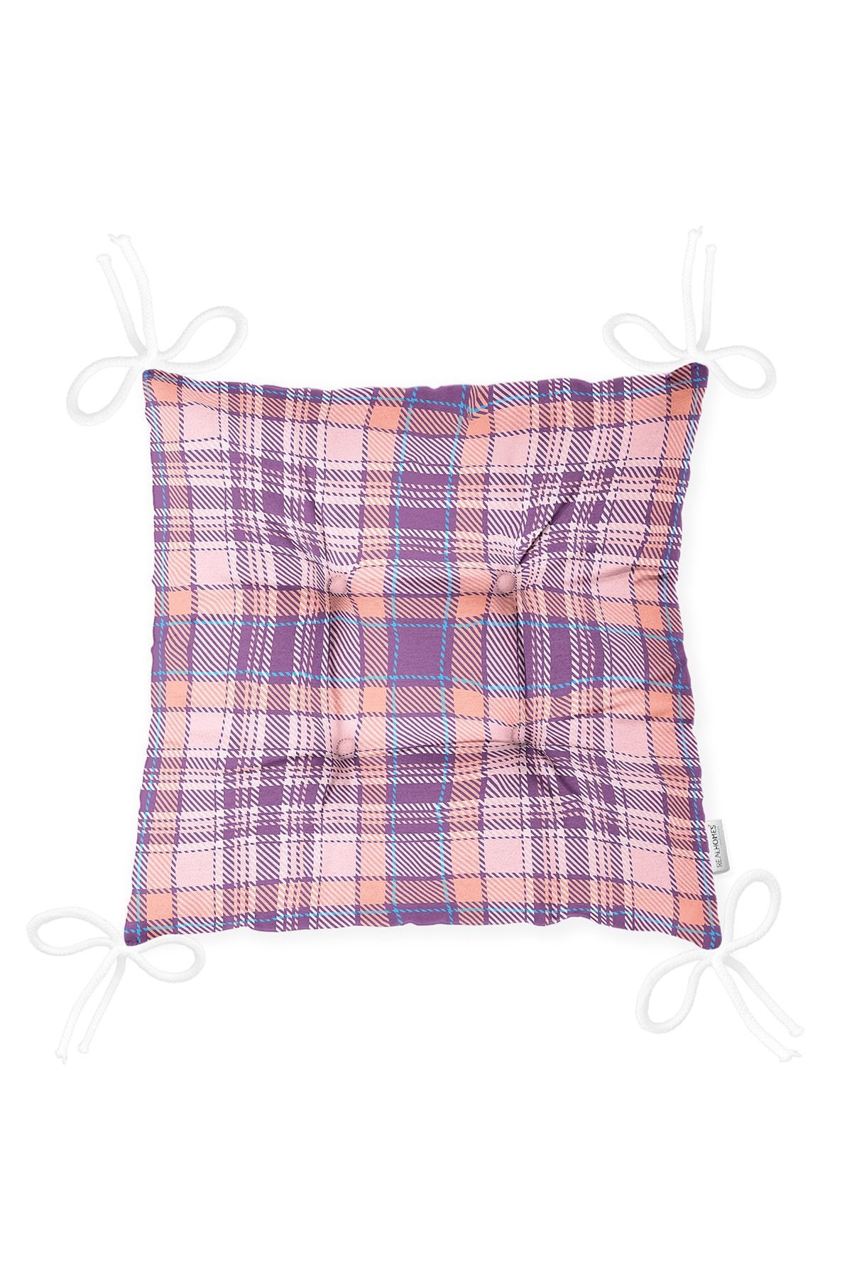 Realhomes-Lilac Plaid Patterned Fluffy Square Chair Cushion 3