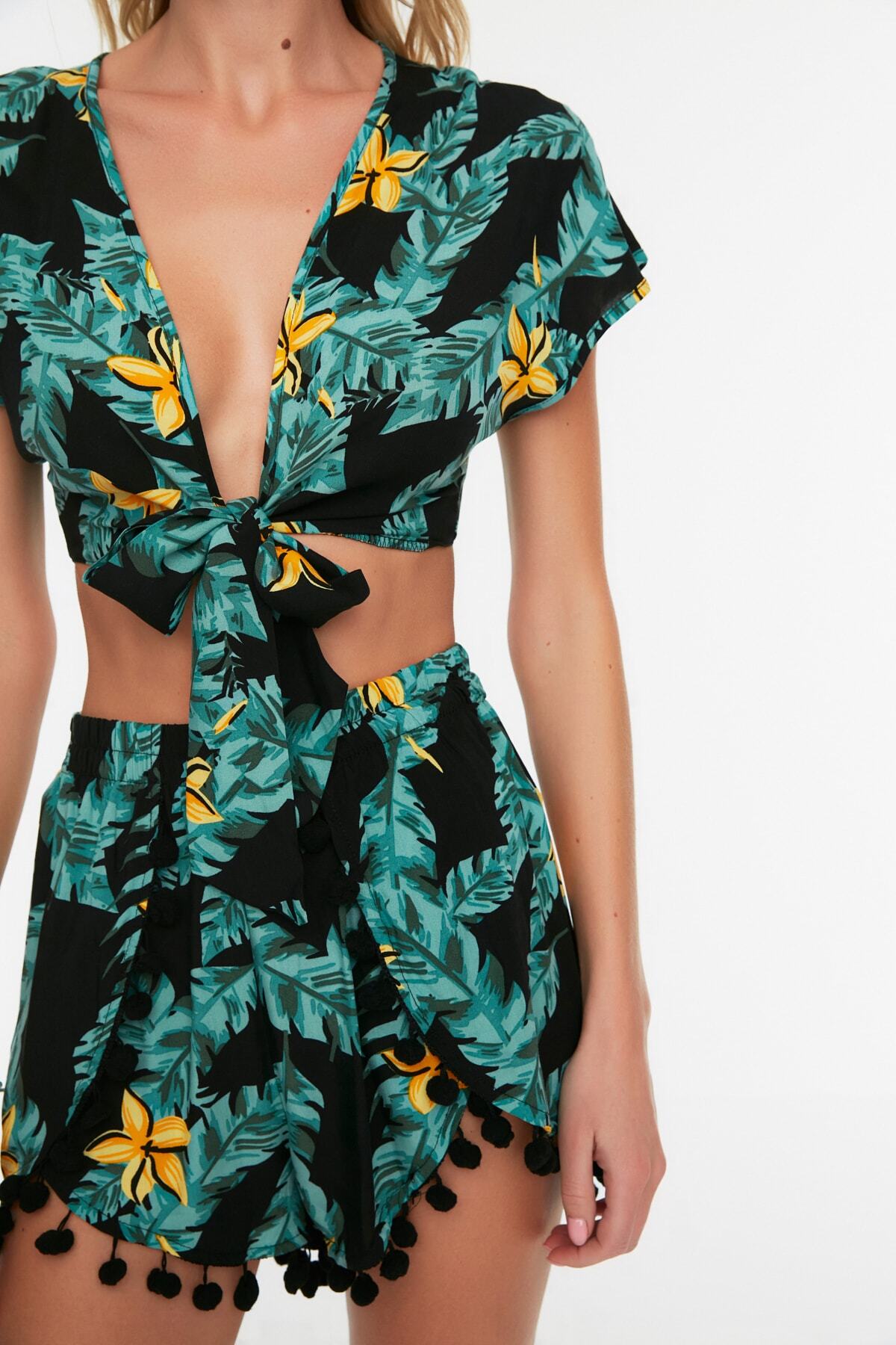 Trendyol Collection-Пляжний купальник з тропічним візерунком з помпоном TBESS19BB0257 4