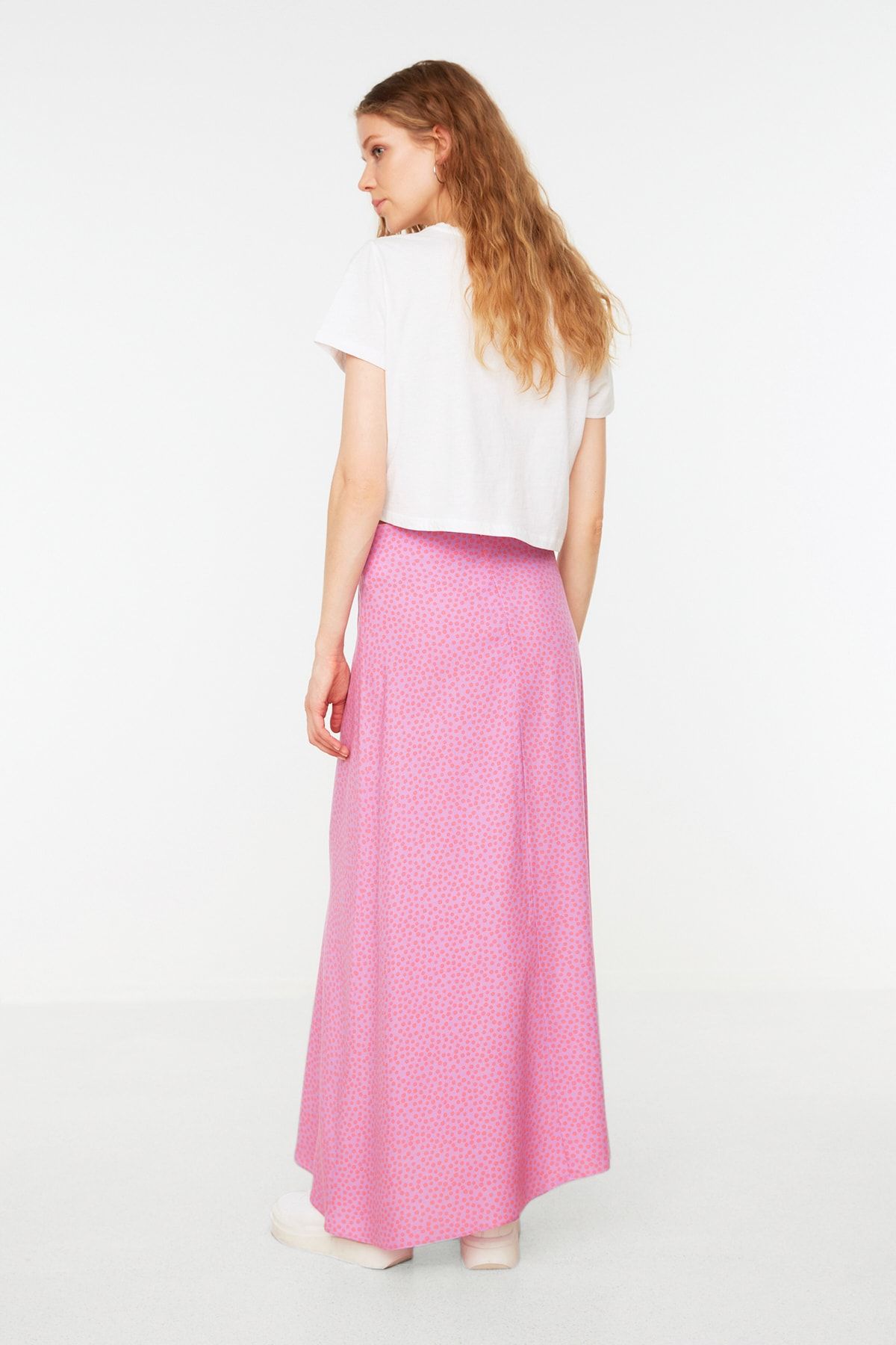 Trendyol Modest-Tkana spódnica w kolorze liliowym w kropki - TCTSS22EE0006 5