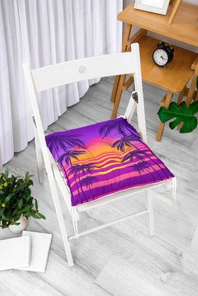 Mor Renkli Plaj Özel Tasarımlı Dijital Baskılı Modern Pofidik Sandalye Minderi Pofi-3184