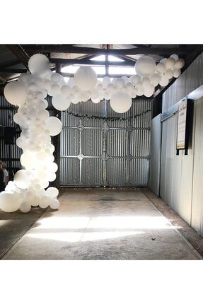 Pastel Beyaz Metalik Beyaz Şeffaf Balon Düğün Zinciri 100 Adet + 5 Mt Balon Zinciri TPKT000001691