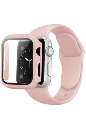 Apple Watch 7 45mm Uyumlu 2 Li Set Renkli Silikon Kordon + Camlı Kasa Koruyucu SKU: 88107