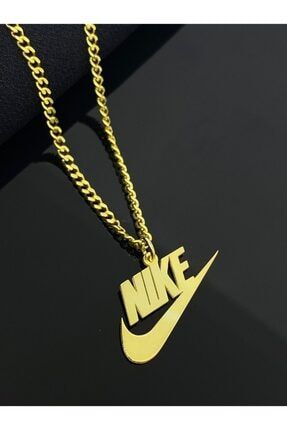 925 Ayar Nike Gurmet Zincirli Gümüş Altın Kaplama Kolye gumusevim999