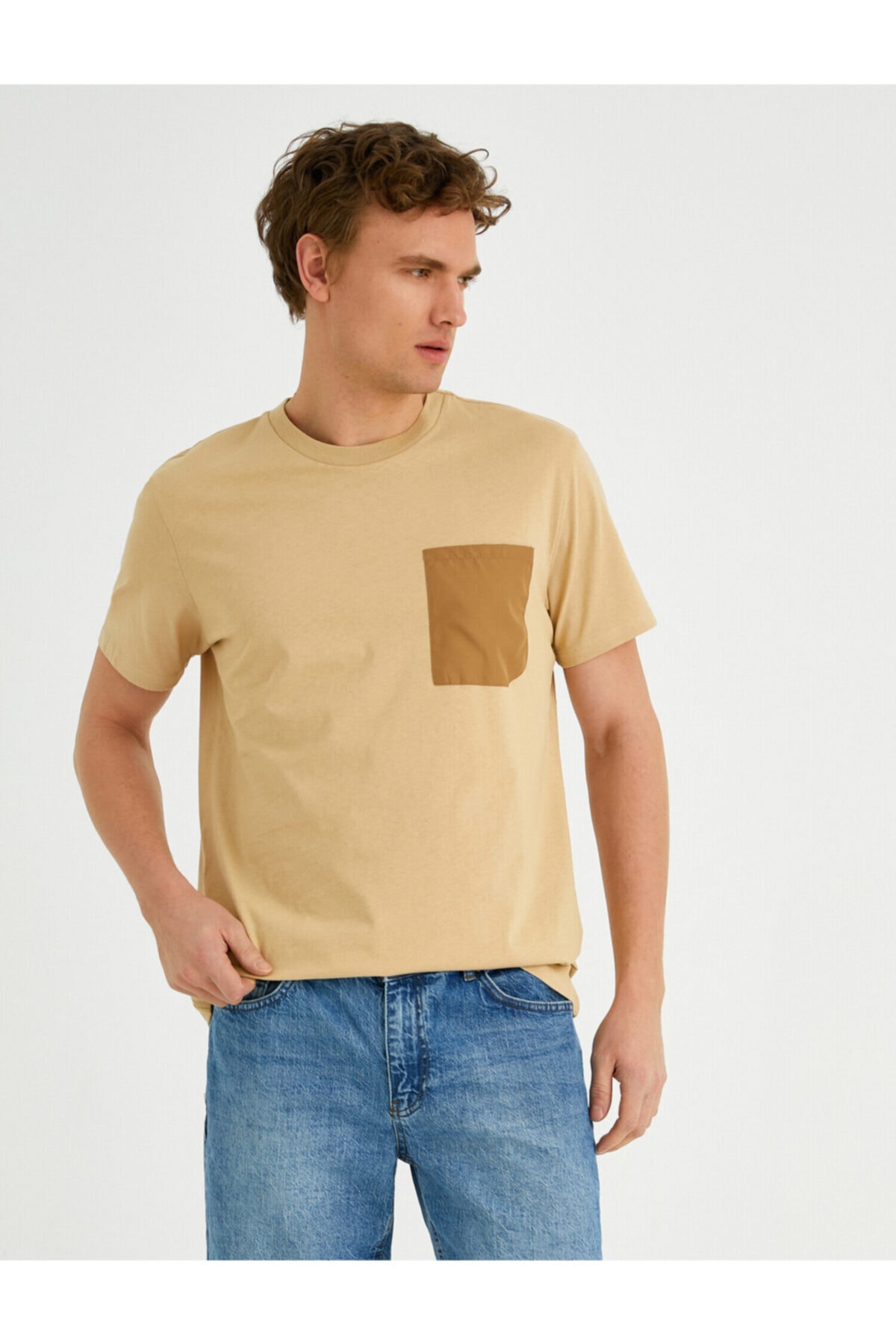 تیشرت مردانه بژ کوتون | 2YAM11215OK اورجینال - تصویر 2