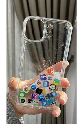 Iphone 13 Uyumlu Sulu Simli Sosyal Medya Logolu Silikon Telefon Kılıfı. TLFNCYZ8001