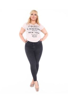 Kadın Siyah Yıpratmalı Yüksek Bel Skinny Fit Jeans Büyük Beden Kot Pantolon C597