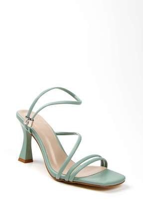 Kadın Yazlık Yeşil Suni Deri Topuklu Ayakkabı Yeni Model