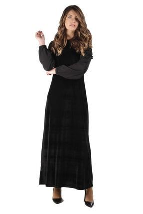 Siyah Uzun Kadife Elbise lipkadife