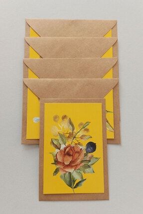 5'li Sarı Çiçek Buketi 1 - Premium Zarflı Kartpostal Seti - Çiçekli Kartpostal - Postcard PPPOST260