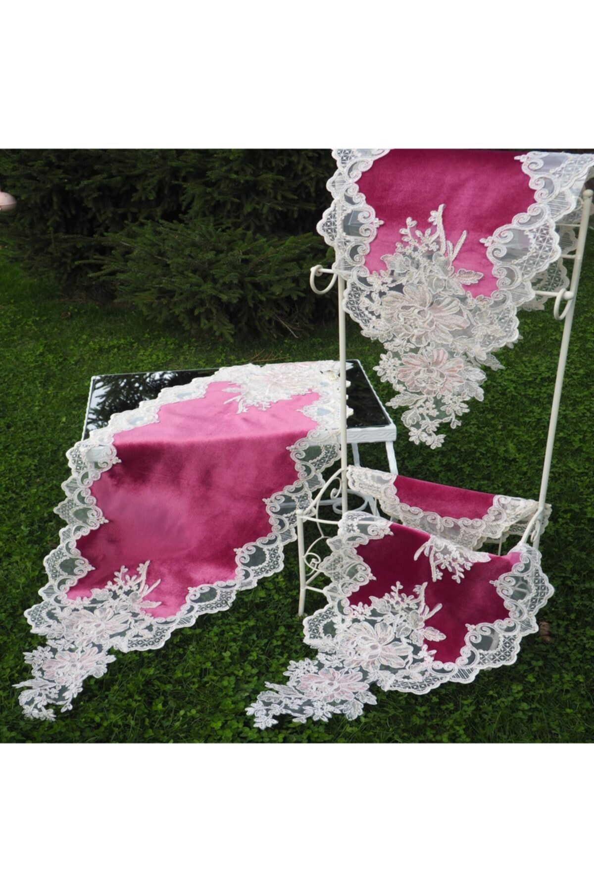 Composition Applique Guipure Velvet Rose Dust Living Room Set 5 Pieces - 478