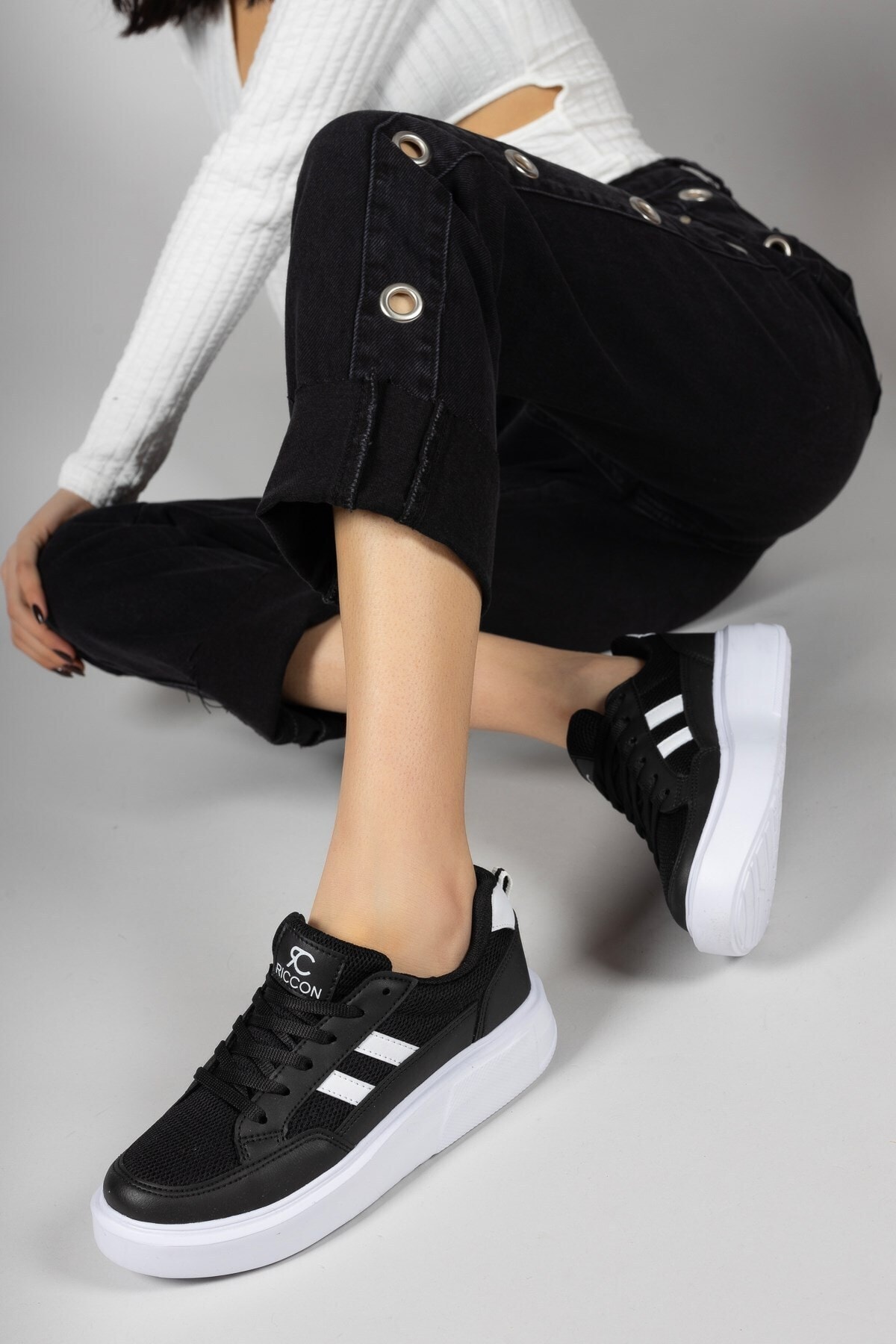 Riccon Siyah Beyaz Kadın Sneaker 0012151