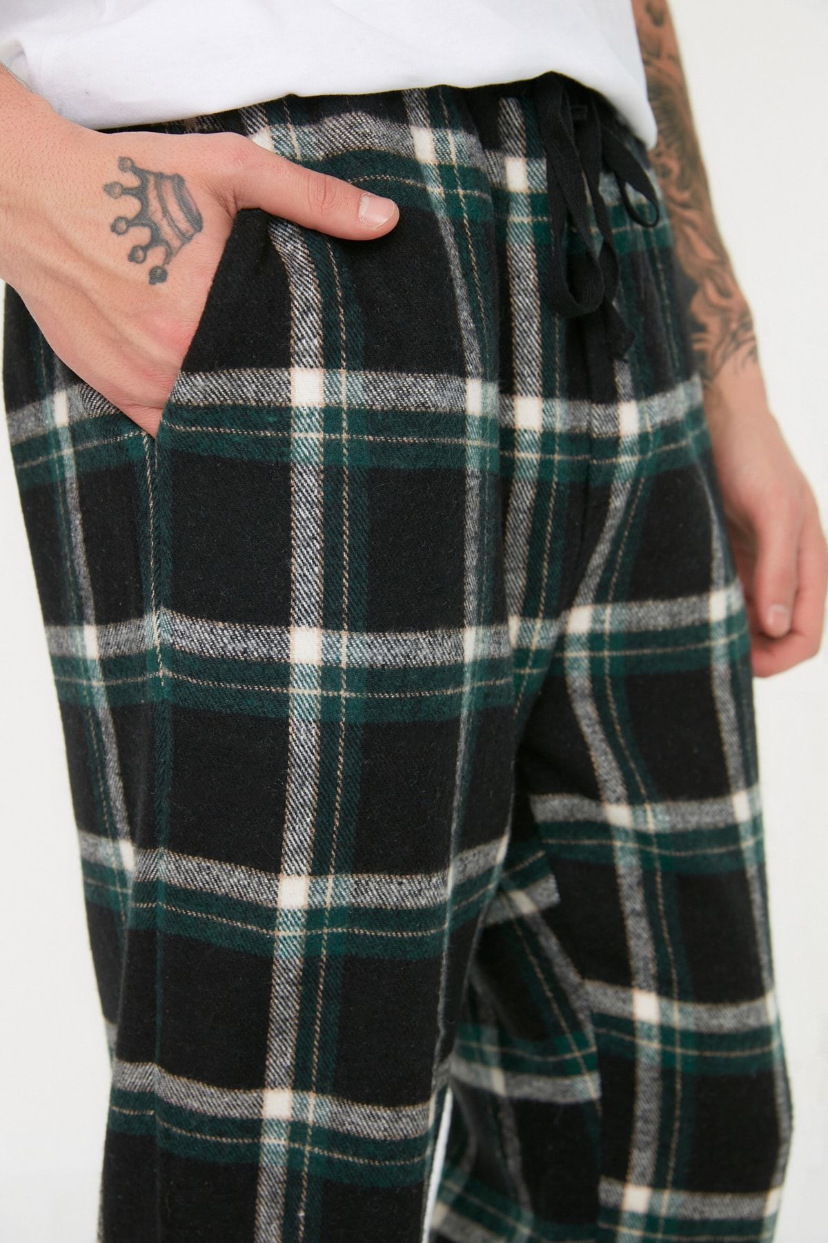Trendyol Collection-Kockás uniszex szőtt pizsama alsó - többszínű, normál szabású THMAW21PJ0013 3