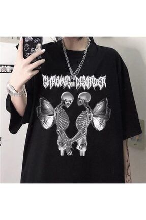 Siyah Harajuku Gothic Gromig Disorder Love Skeleton (unisex)t-shirt