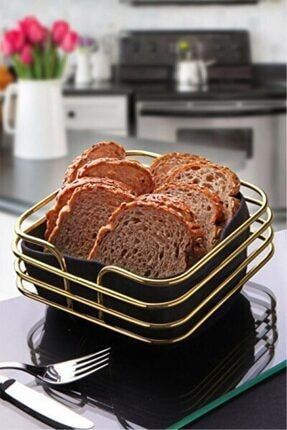 Ekmeklik Kare Ekmek Sepeti Çok Amaçlı Metal Kutu Lüx Gold Paslanmaz Sepet PRA-5540911-5524