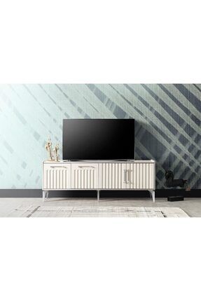 Alfemo Tv Sehpası Tv Ünitesi Aytaşı Renk Gümüş Detaylı 4 Bölmeli 180 cm ALFEMO