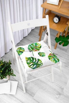 Suluboya Palmiye Yaprakları Desenli Özel Tasarım Pofidik Sandalye Minderi Pofi-3351