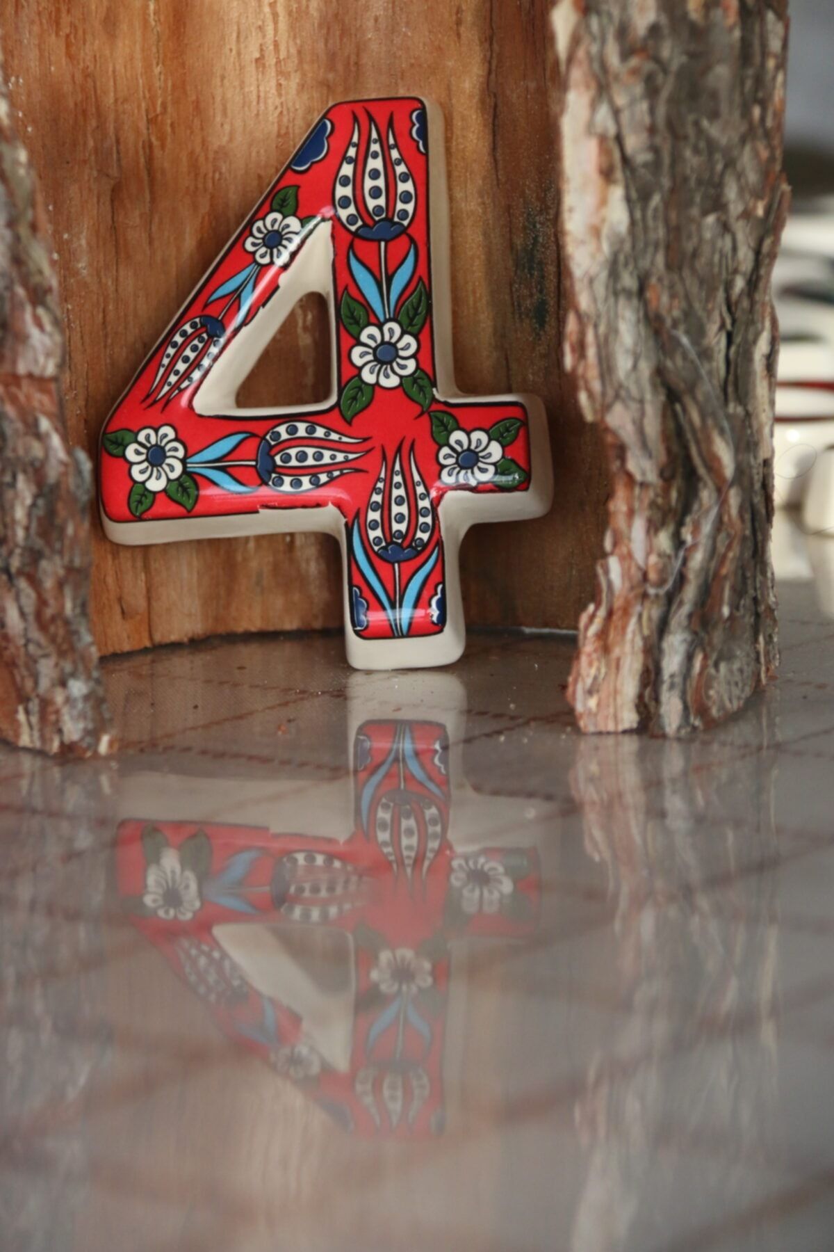 Yılmazel-Handmade Ceramic Door Number with 3 Color Options, Door Numbers 4 Red 3