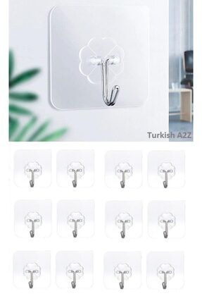 12 Adet Kendinden Yapışkanlı Şeffaf Askı Banyo Mutfak Dolap Askısı 6x6 Cm 12ADET-AS