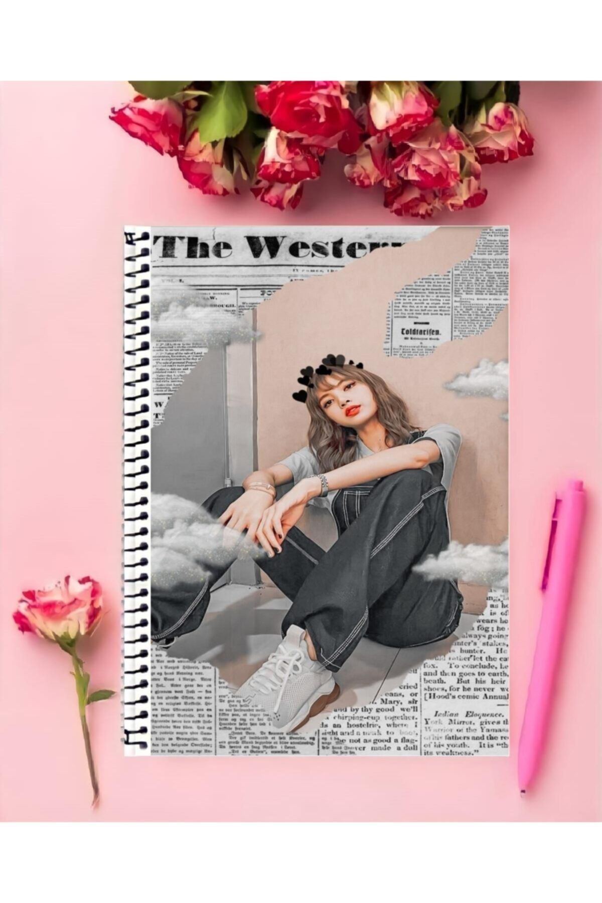 ROLLAS STORE Lisa Blackpink Defter 1 Adet Özel Tasarım A5 Boyutu Telli Çizgisiz Defter 15x21 Cm