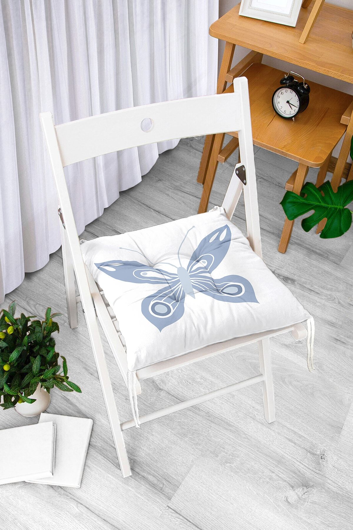 Realhomes Pernă De Scaun Pufoasă Modernă, Imprimată Digital Cu Motiv Fluture Albastru - One Size