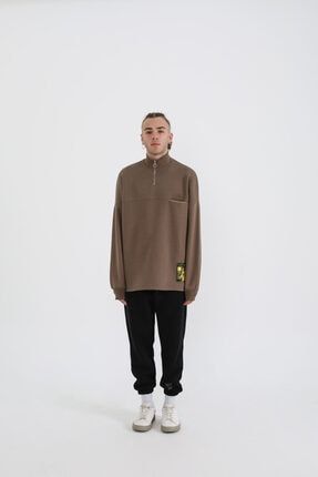 Oversize Balıkçıyaka Fermuarlı Sweatshirt GLTCH-1003-M