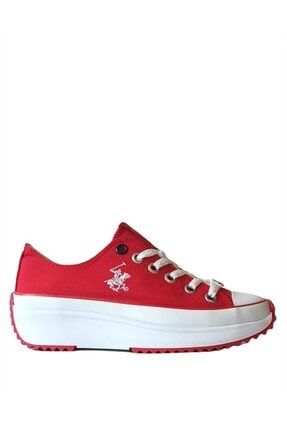 Kadın Yüksek Taban Kırmızı Yazlık Keten Spor Ayakkabı Po 10287 PO-10287-Kırmızı-3