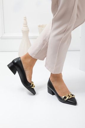 Zincir Tokalı Siyah Kadın Topuklu Ayakkabı 2022017