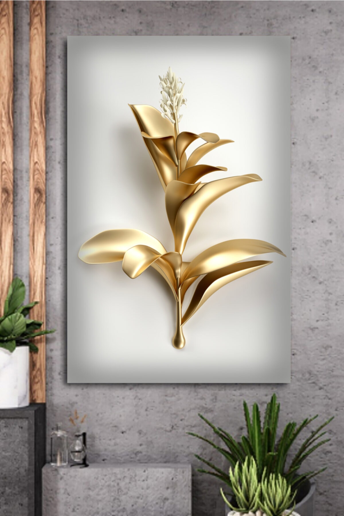 Shop365 Dekoratif Altın Çiçekler Kanvas Tablo