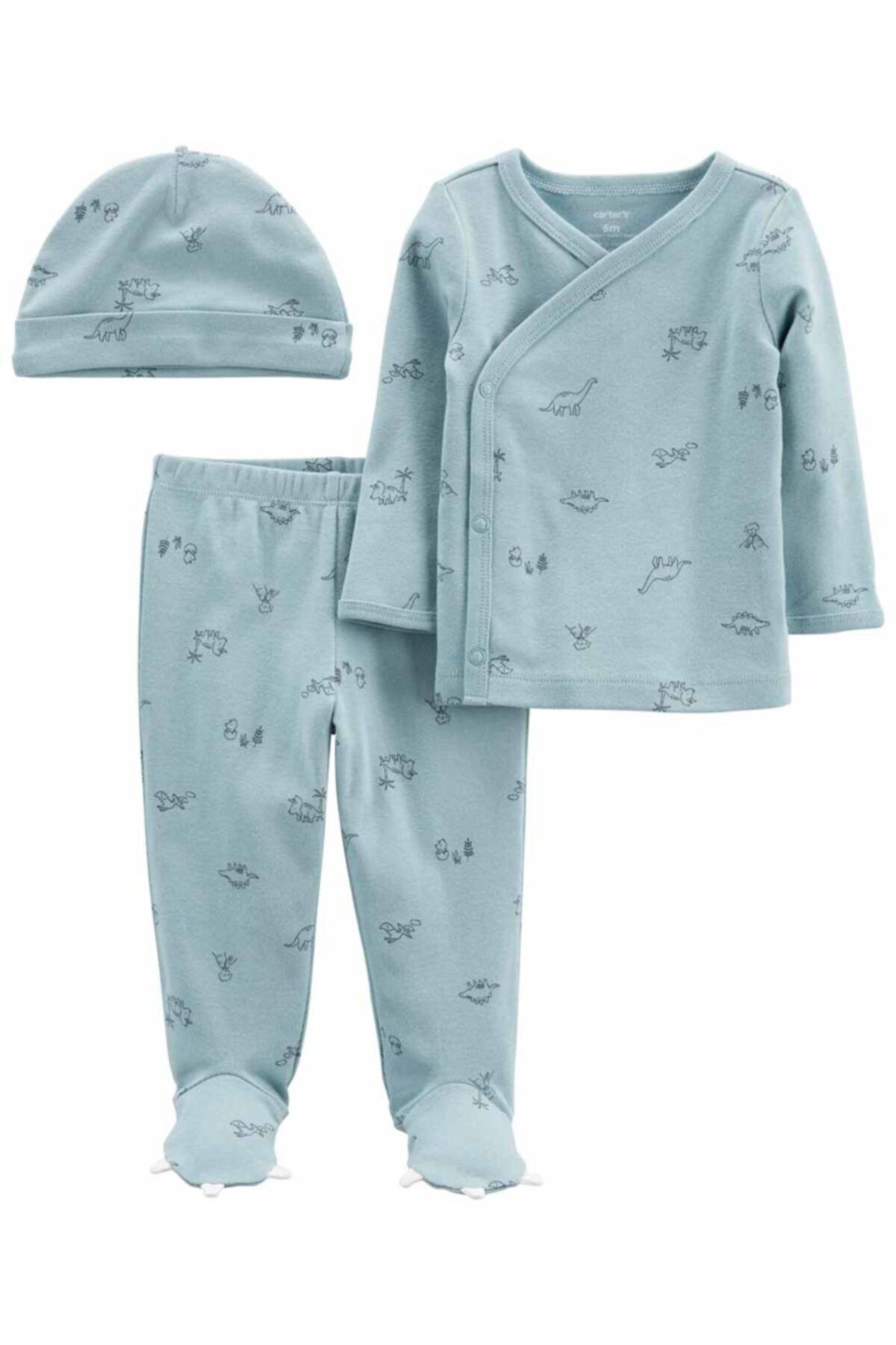 Carter's Erkek Bebek Dinozor Desenli Patikli Alt - Üst Set 3'lü Paket Mavi