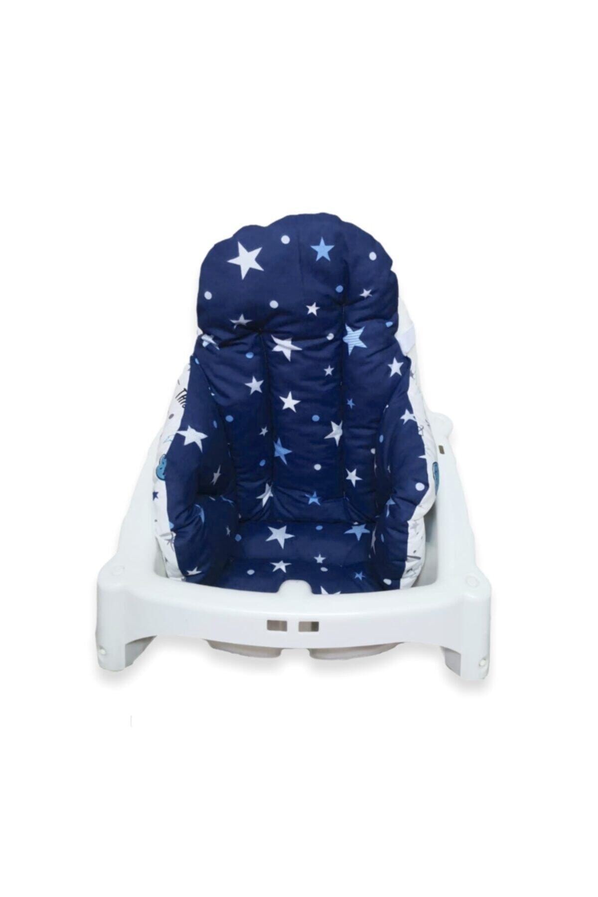 Bebek Özel Bebek Çocuk Mama Sandalyesi Minderi Uzay Astronot Ve Yıldızlı Lacivert Desenli