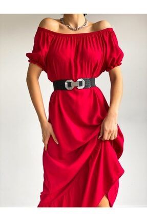 Fashion Viskon Kırmızı Maxi Boy Elbise DNZ6974VSKNELBSE