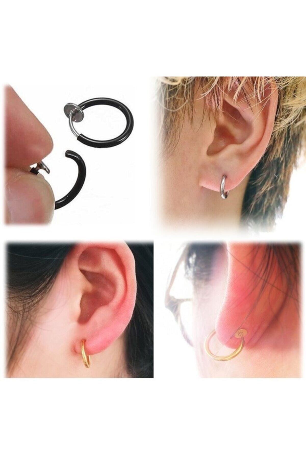 Siyah Renk Piercing 1 Çift Burun Dudak Kulak Eklem Sahte Yaylı Sıkıştırmalı Küpe 6