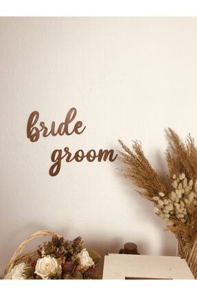 Bride Groom Küçük Harf Ahşap Ikili Düğün Nikah Nişan Sandalye Süsü Duvar Süsü Kapı Süsü - Ceviz BrideGroomküçükharf