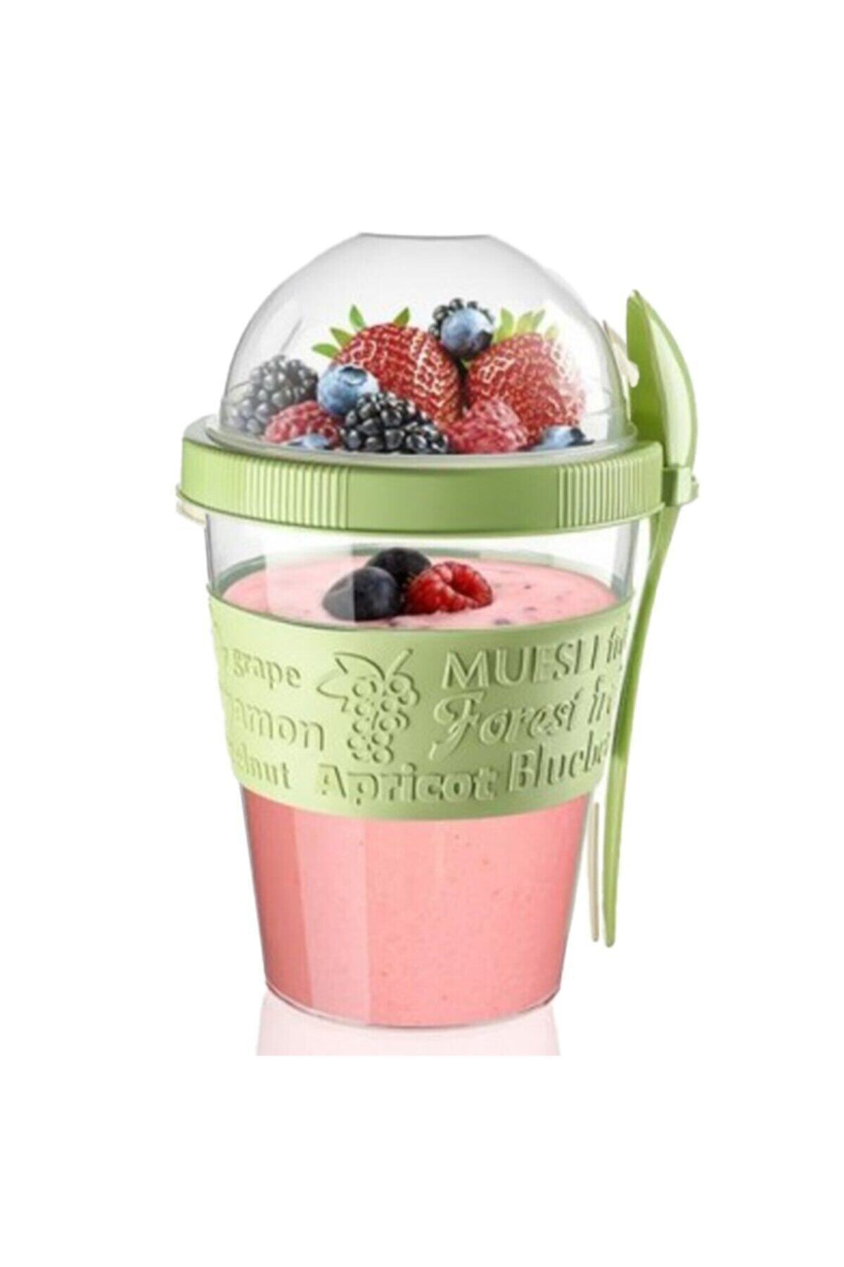 Leva House Yoğurt Bardağı Kaşıklı Meyve Haznelı Taken Yoğurt Kabı