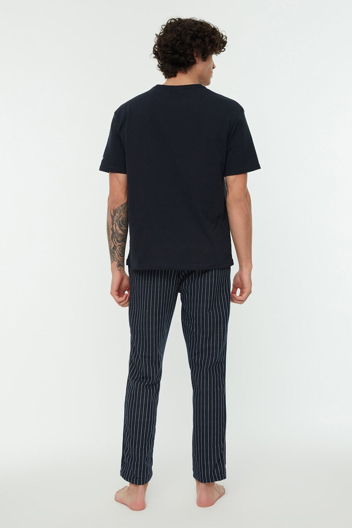 Trendyol Collection-Темно-синій піжамний комплект з принтом Regular Fit Orme THMAW21PT0393 6