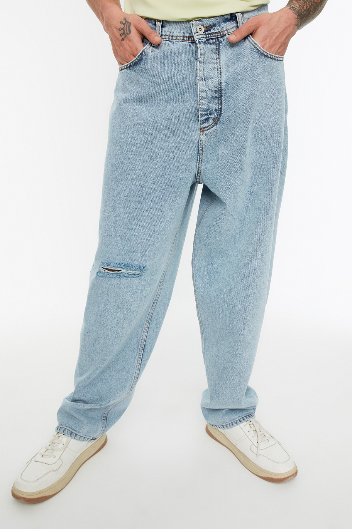 TRENDYOL MAN Mavi Erkek Wide Leg Destroylu Jeans Kot Pantolon TMNSS22JE0230