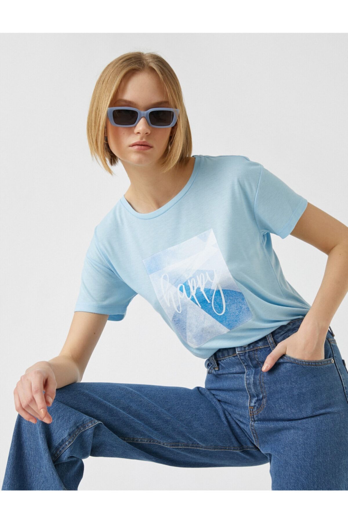 Koton T-Shirt Blau Regular Fit Fast ausverkauft