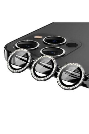 Iphone 13 Pro Uyumlu Lens Koruyucu Siyah Diamond Tasarım Tempered Cam mrcl-cl06-36