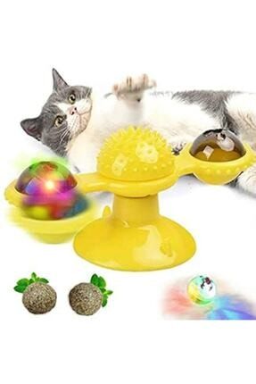 Catnipli Kedi Oyuncağı Kedi Dikkat Oyunu Led Işıklı Dönen Kedi Oyuncağı Vantuzlu Oyuncak
