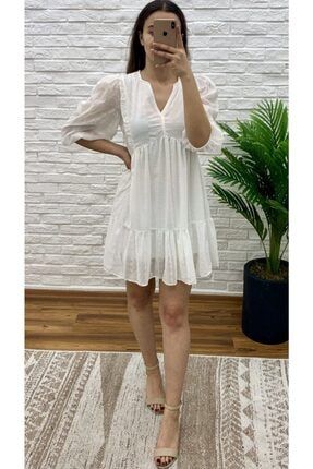 Robadan Mini Elbise - Beyaz REY9153