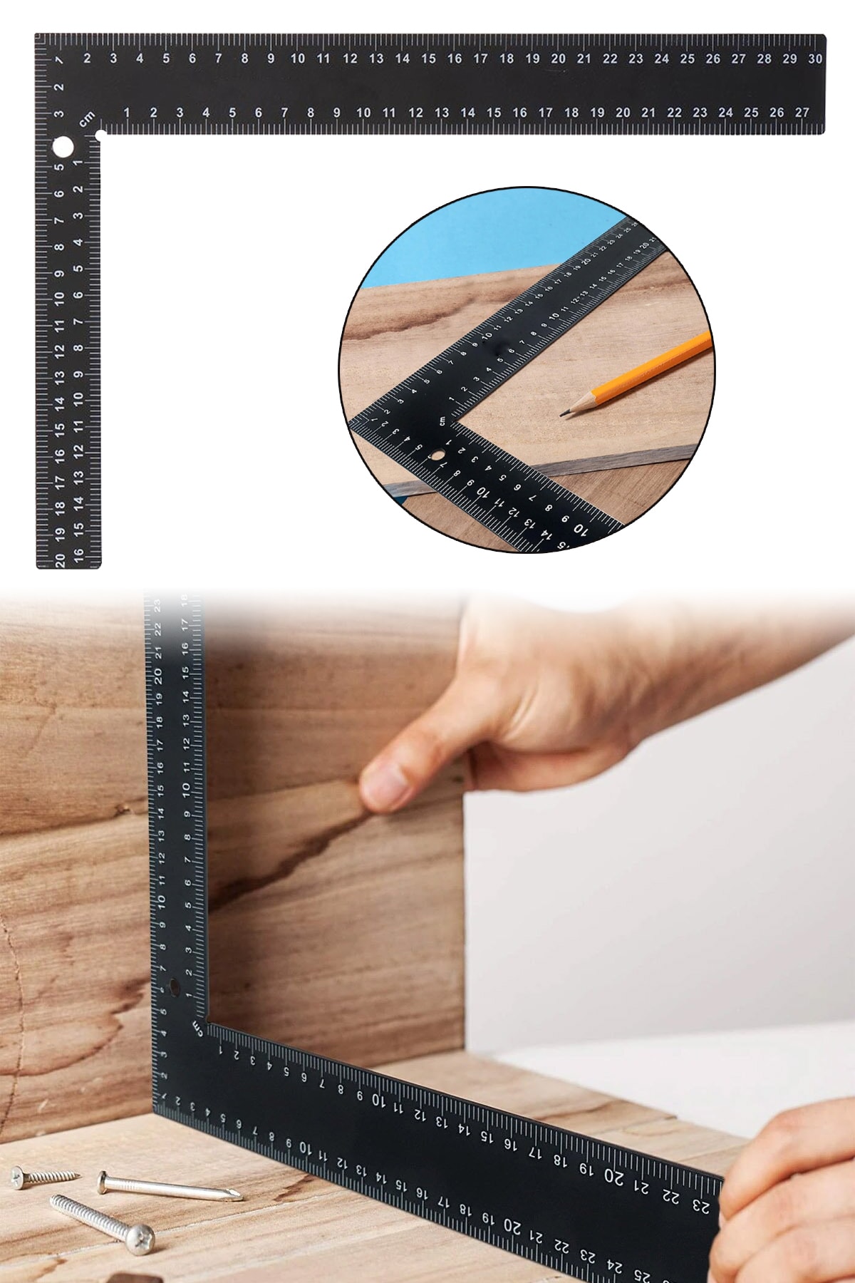 Binbirreyon Çift Taraflı Çelik Gönye 90 Derece Siyah 200x300mm Ce091