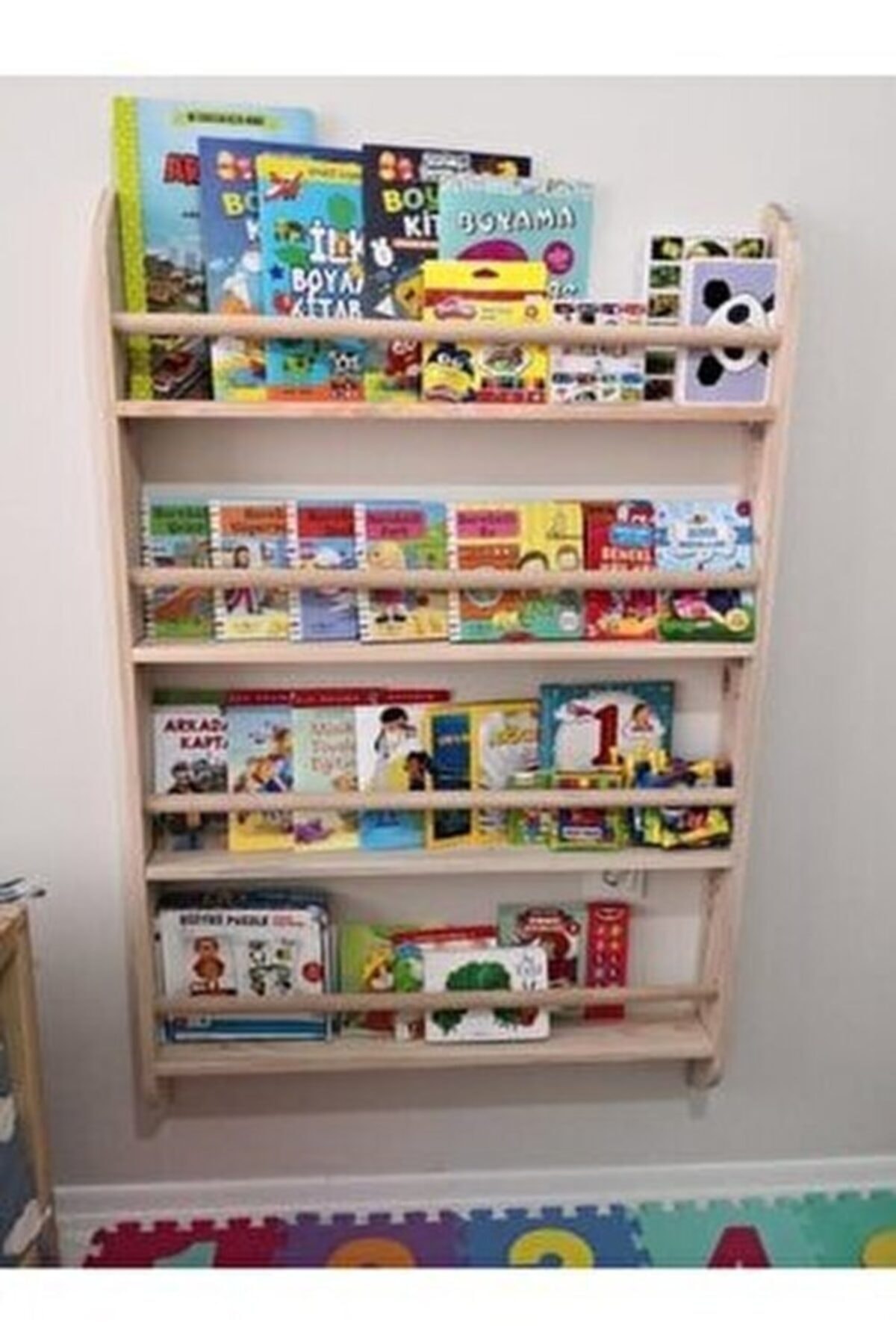 MrtAhşap Montessori Kitaplık Geniş Model Yuvarlak Çıtalı
