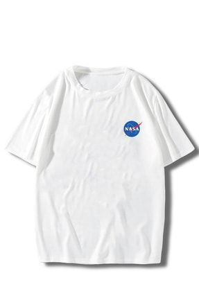 Erkek Beyaz T-shirt Nasa Logo Baskılı Oversize Tişört TS-NASALOGOTSHİRT