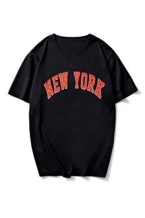 Erkek Siyah T-shirt New York Kırmızı Baskılı Oversize Tişört TW-NWYRKTSRT