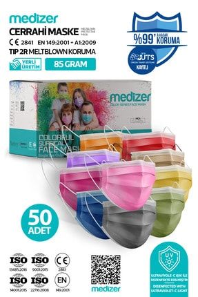 Color Serisi Cerrahi Maske Meltblown Kumaş - 50 Adet - 10 Farklı Renk MDZ-MB-50