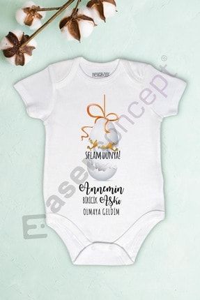 Unisex Bebek Selam Dünya Annemin Biricik Aşkı Olmaya Geldim Baskılı Body Zıbın ACB0061