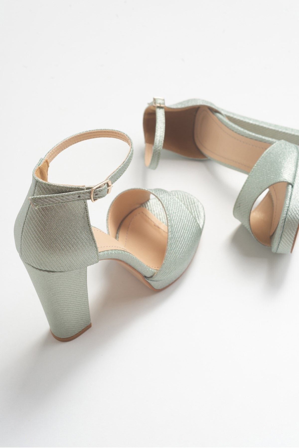 Luvi-08k15 Grün gestreifte Damenschuhe mit Absatz 3