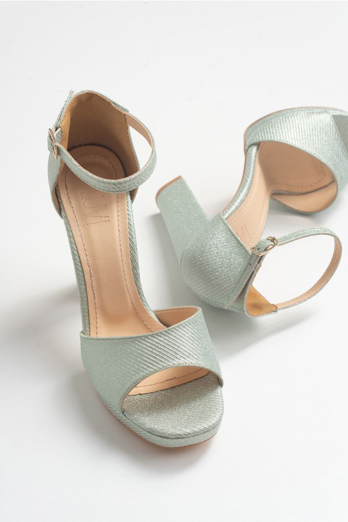 Luvi-08k15 Grün gestreifte Damenschuhe mit Absatz 4