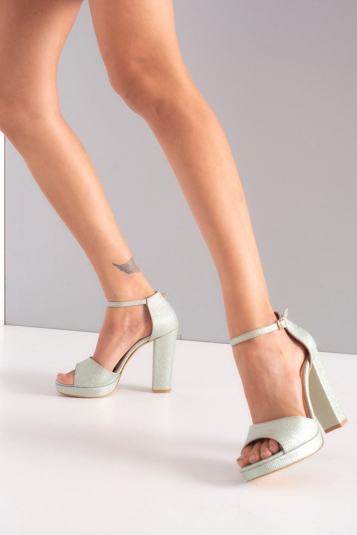 Luvi-08k15 Grün gestreifte Damenschuhe mit Absatz 6